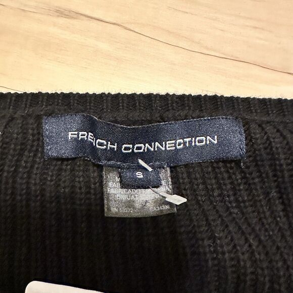 French Connection Women Small Sweater Irene Knit Laser Cut Faux Leather Black - Picture 6 of 10